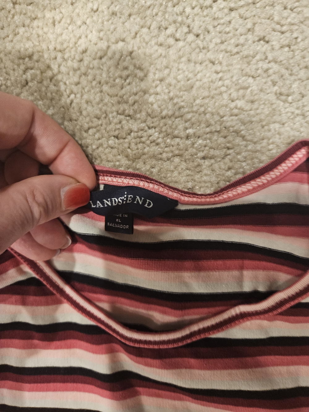 Lands' End Crewneck Striped Tee in Pink, Black & White - Picture 2 of 4